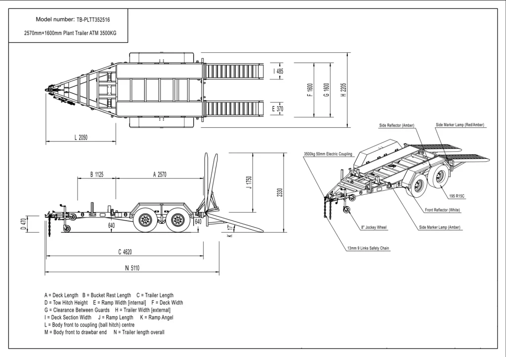 plant trailer 2570x 1600mm dimensions