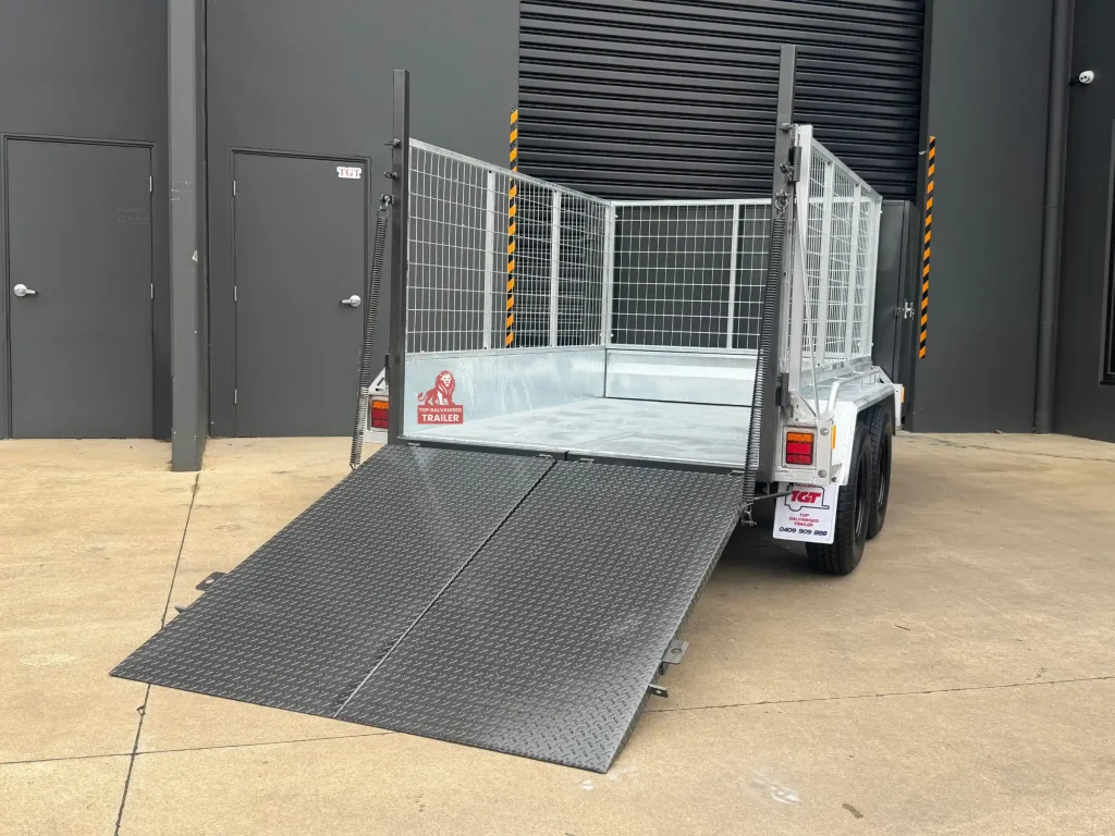 garden mower trailer with drop down ramp
